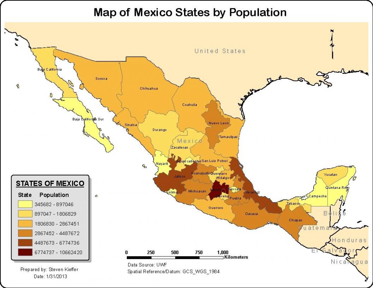 Mexico kort befolkning