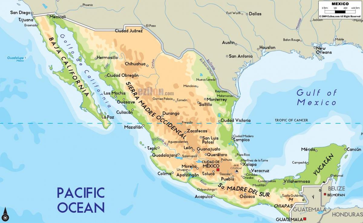 fysiske kort Mexico