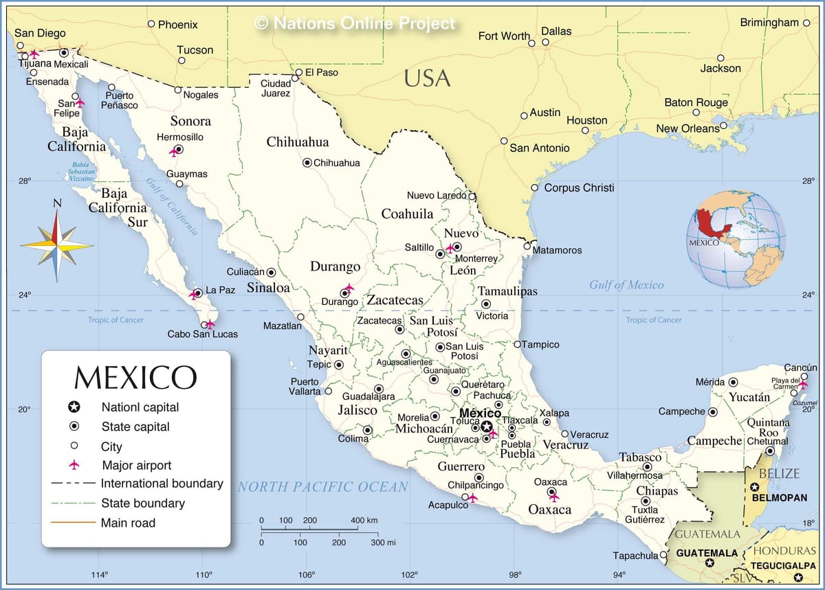 grænsen Mexico kort