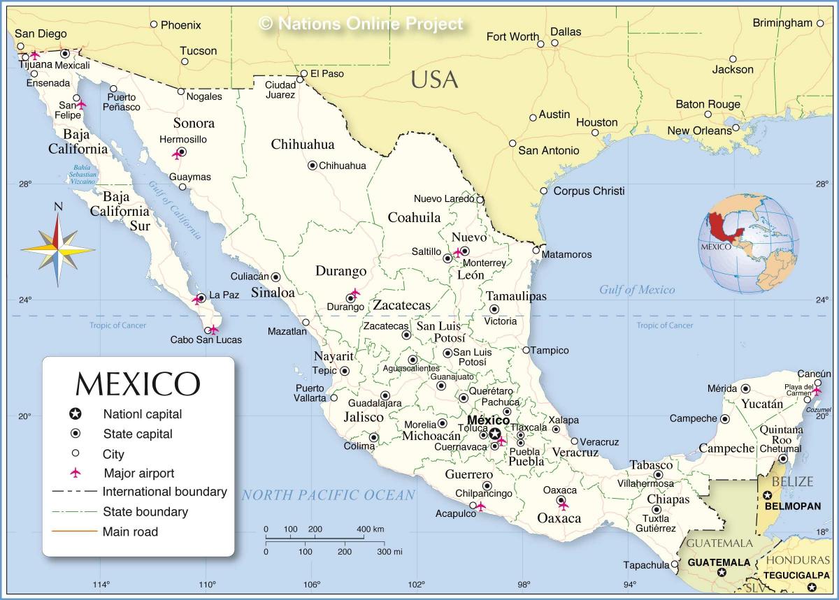 grænsen Mexico kort