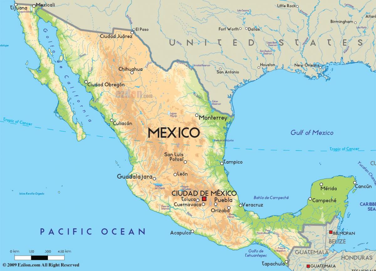 kort over Mexico og sydamerika