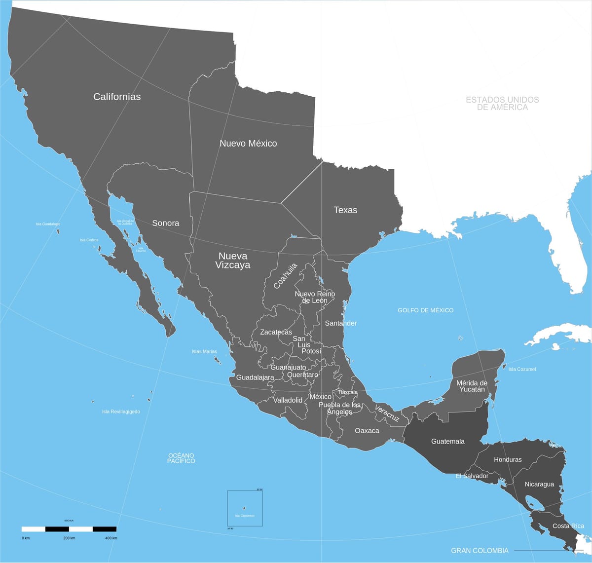 gamle mexicanske territorium kort