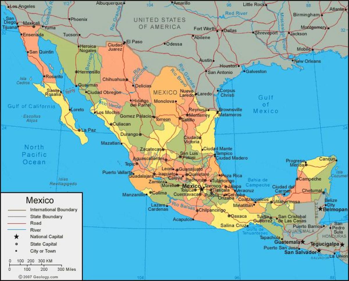 vestlige Mexico kort