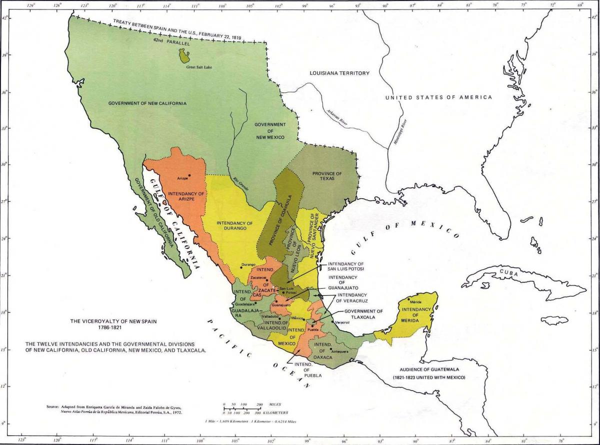 kort over Mexico i 1821