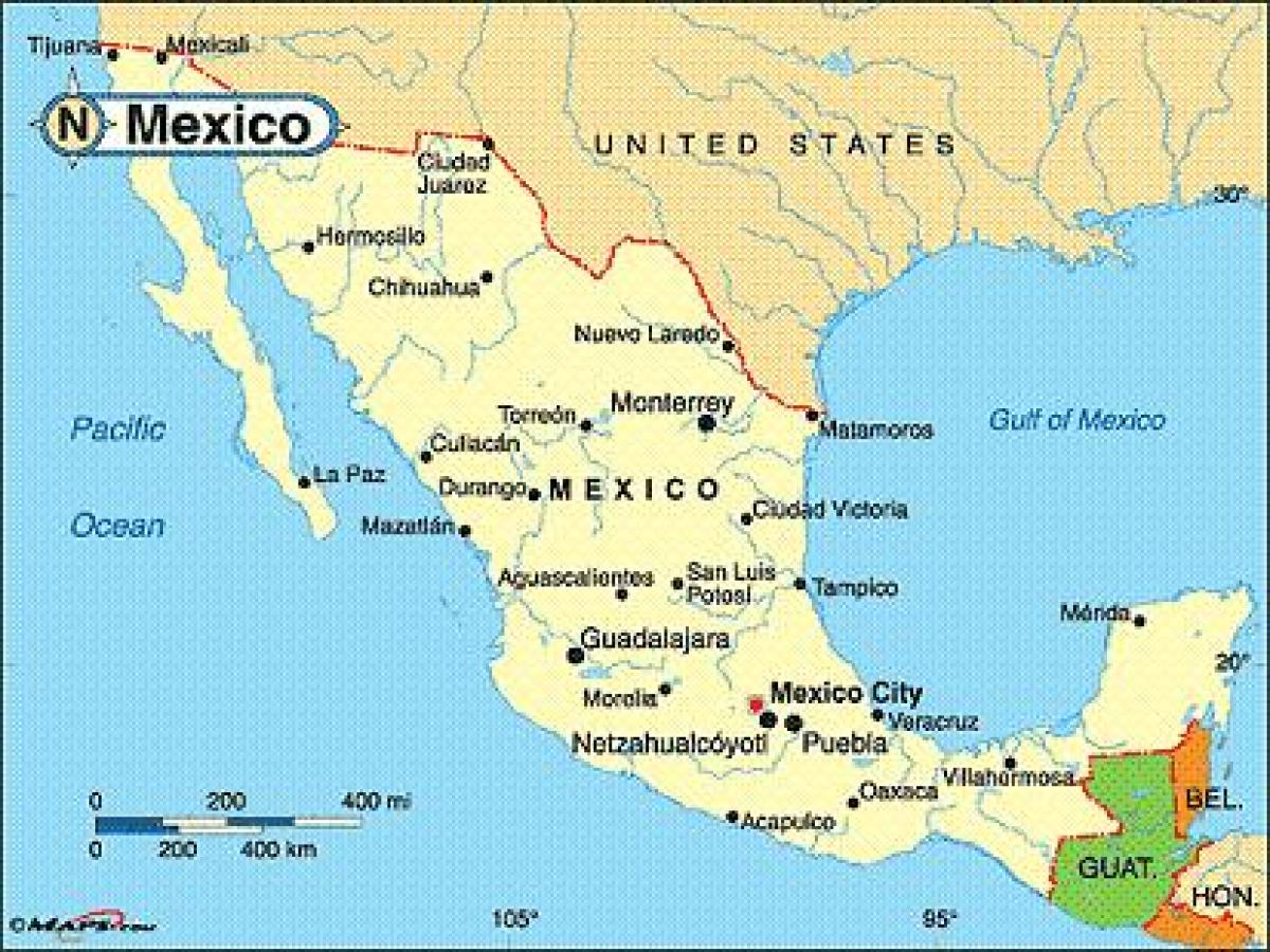Mexico kystbyer kort