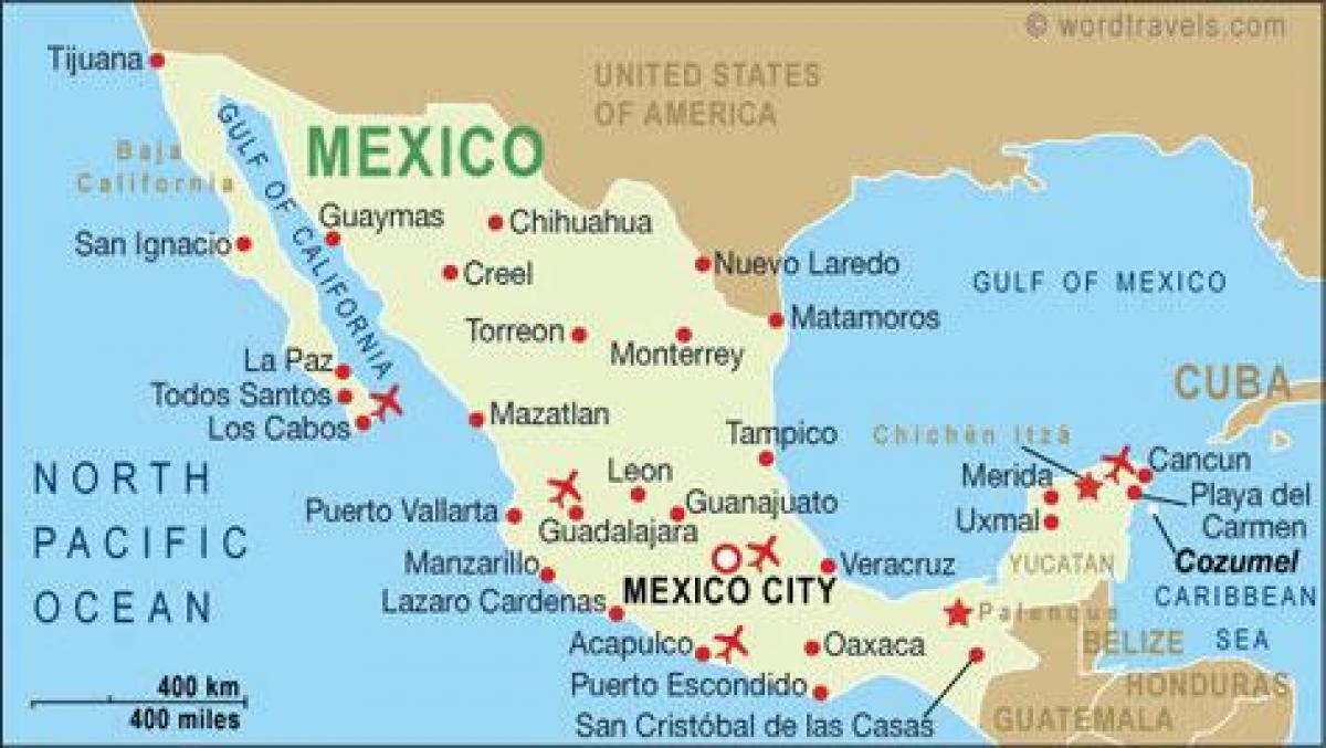 kort over lufthavne i Mexico