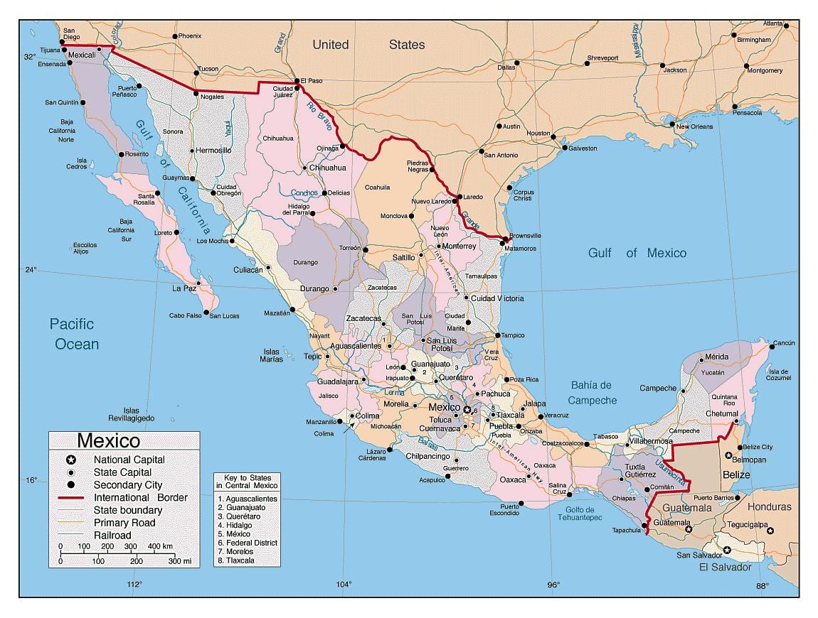 Mexico kort med større byer