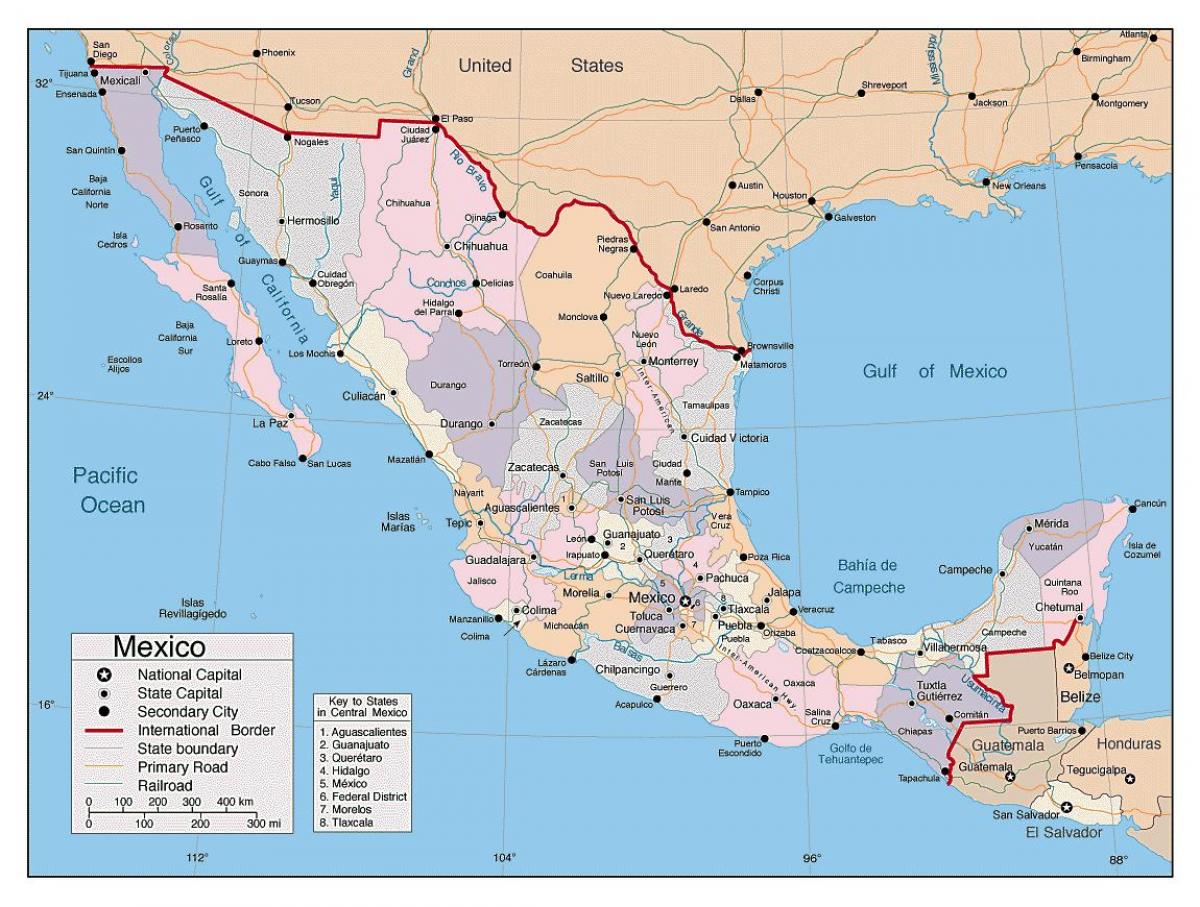 Mexico kort med større byer