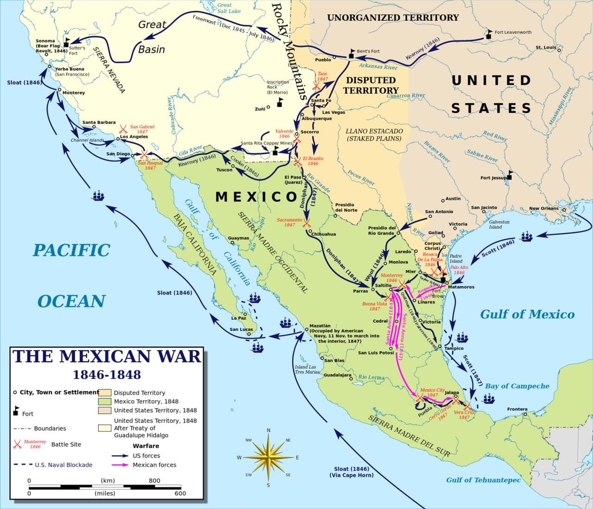 kort over mexicanske krig kort
