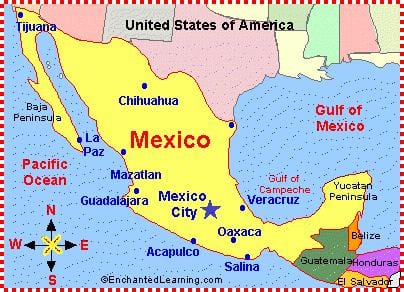 Kort over Mexico