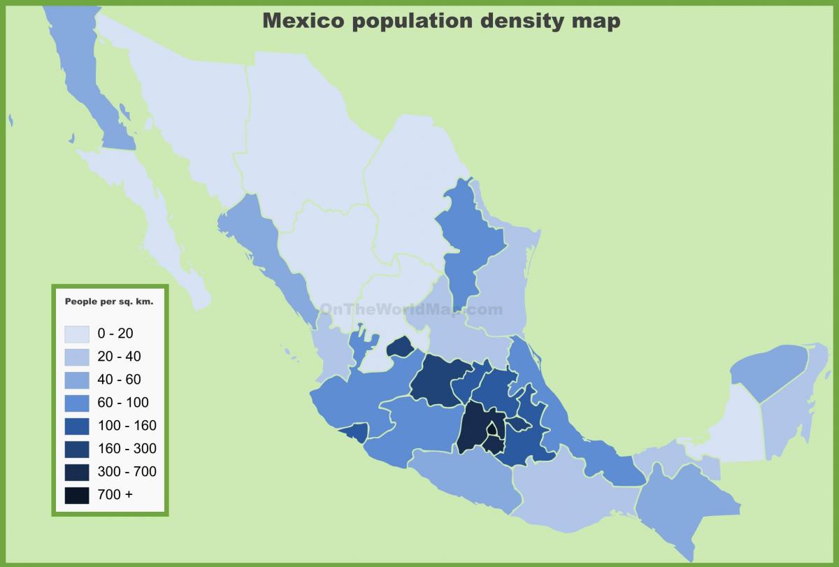befolkningstæthed kort Mexico
