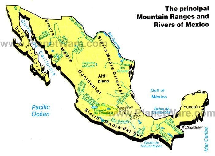 kort over Mexico bjergkæder