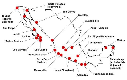 kort over Mexico omgivelser