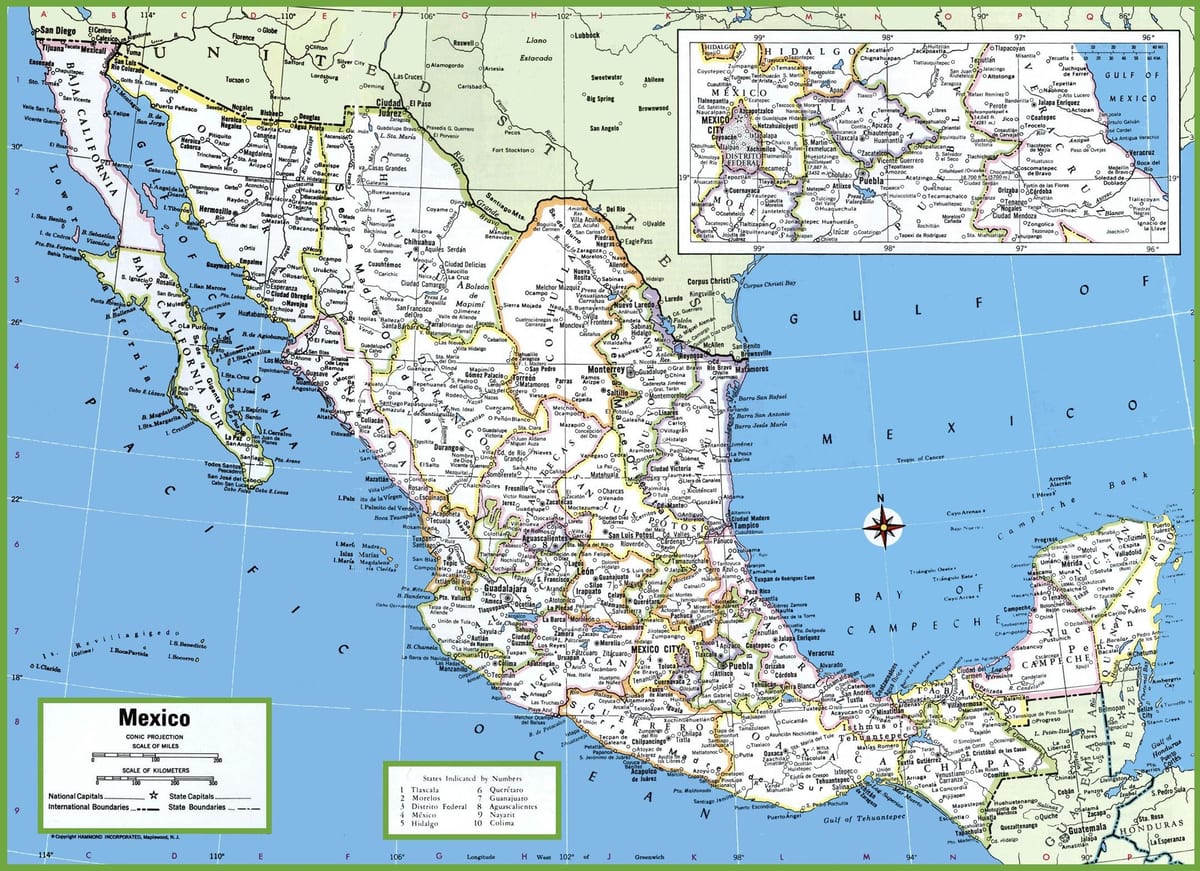 detaljeret kort Mexico