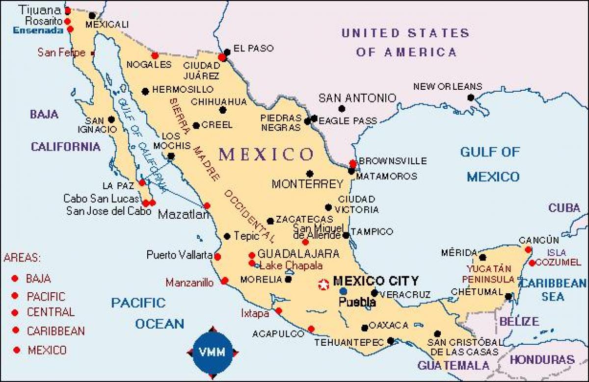 kort over Mexico ferie spots