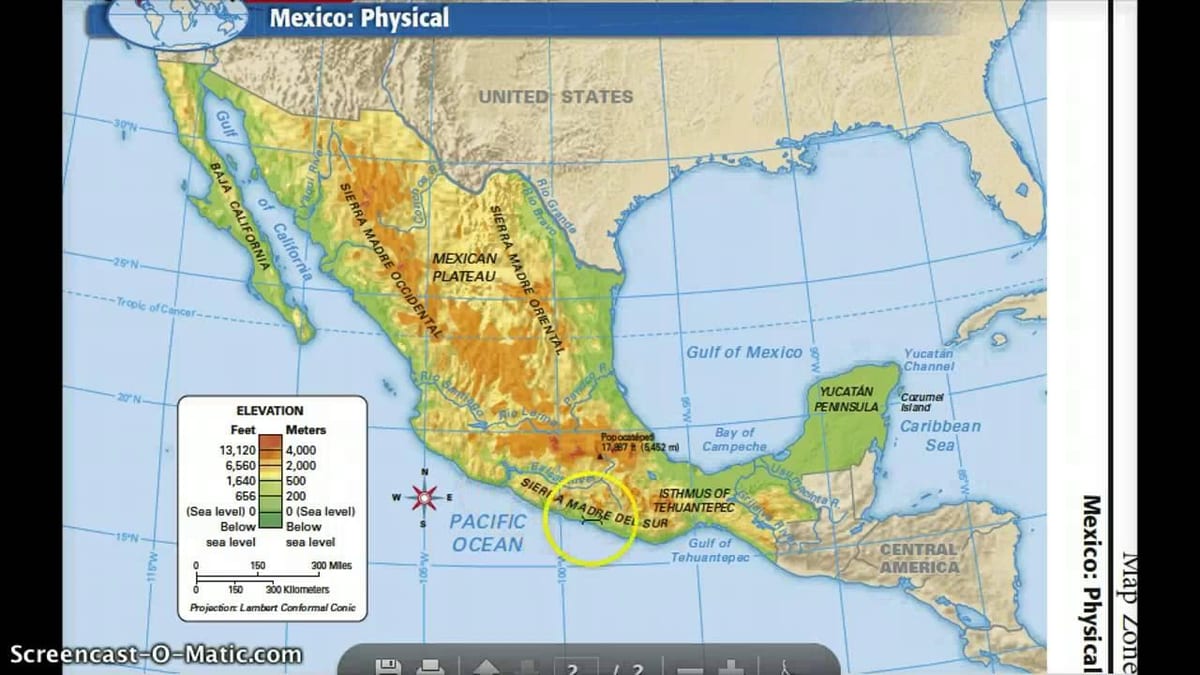Mexico kort fysiske funktioner