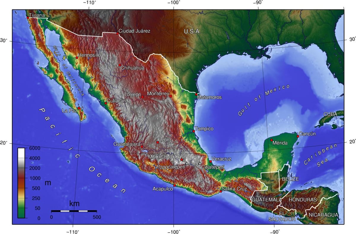 kort over Mexico højde