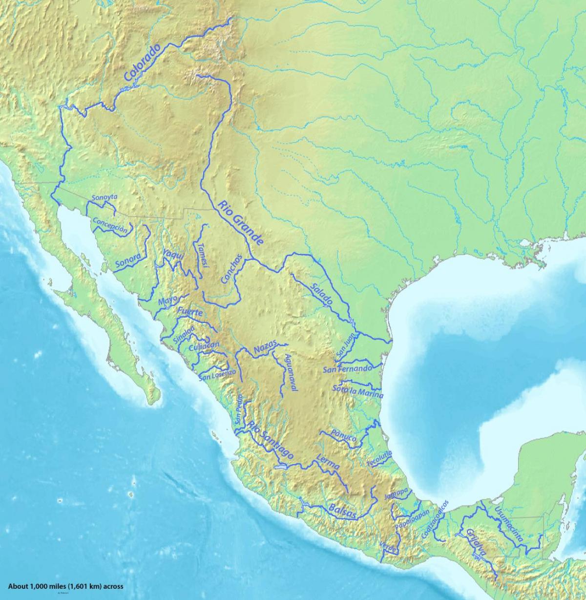 kort over floder i Mexico