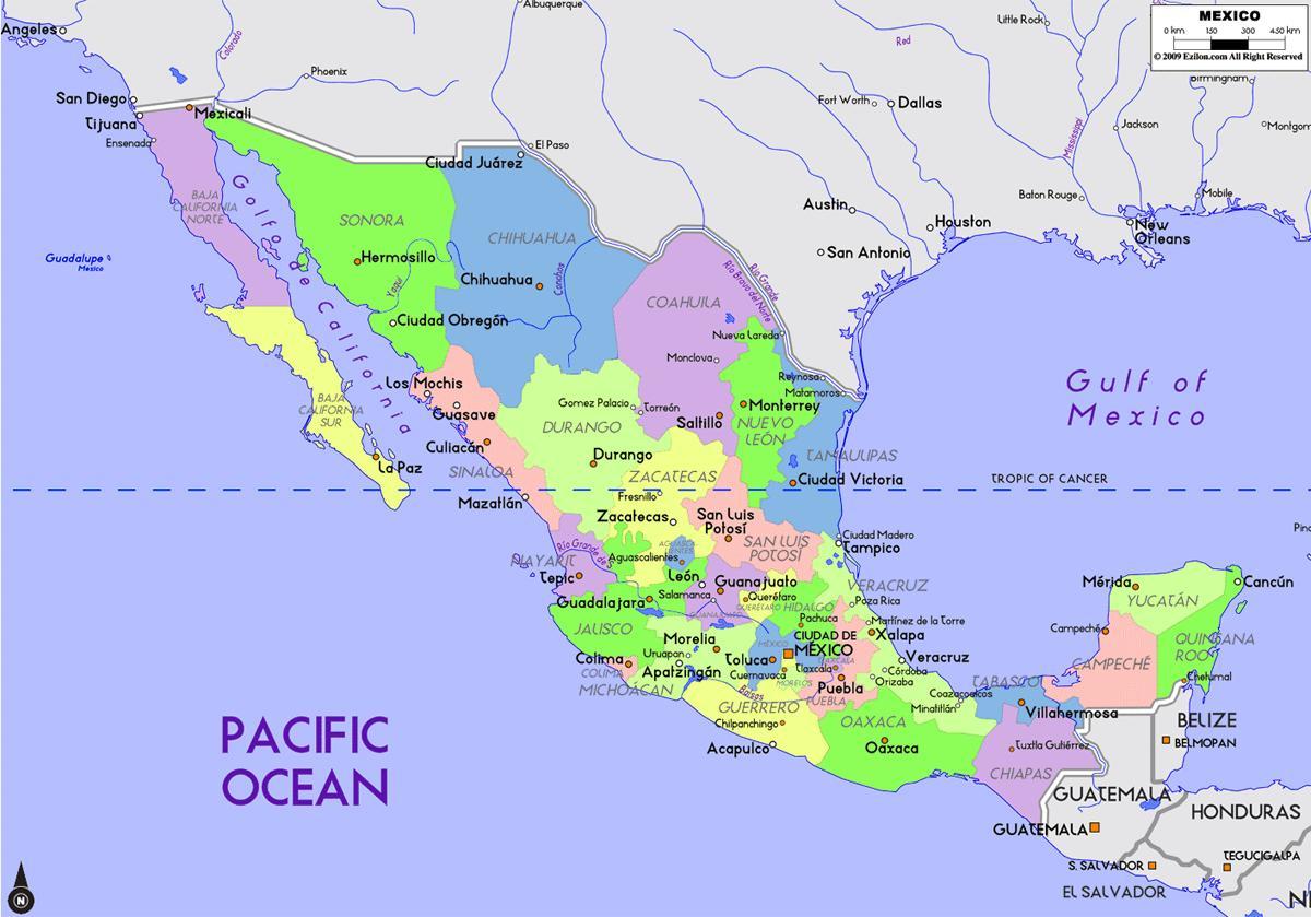 Mexico kort med kapital