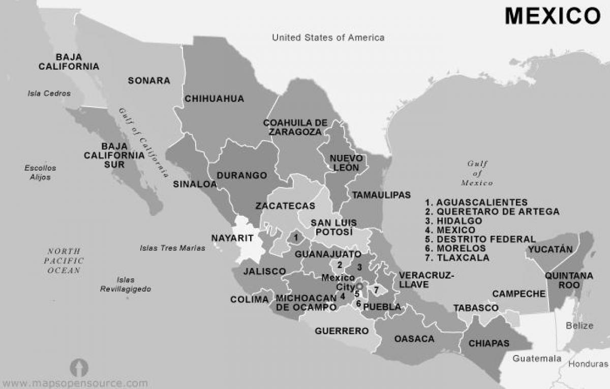 kort over Mexico, sort og hvid