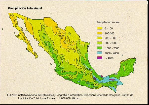 kort over Mexico nedbør