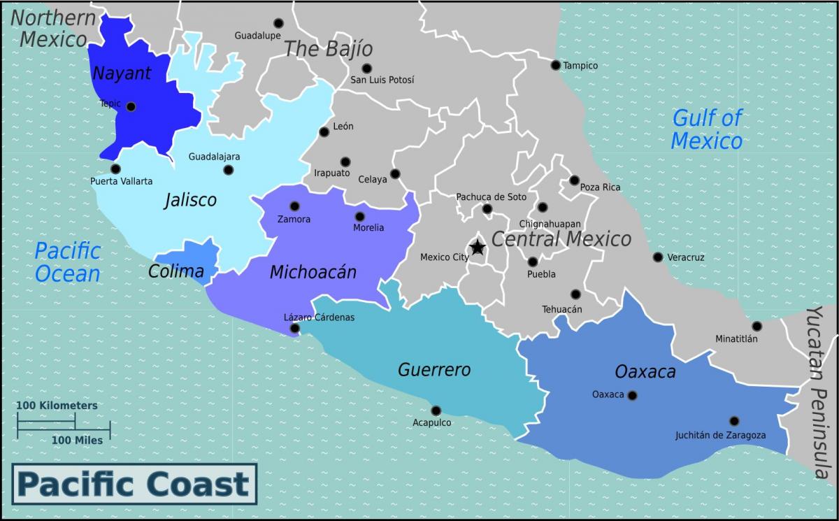 kort over den pacific kyst af Mexico