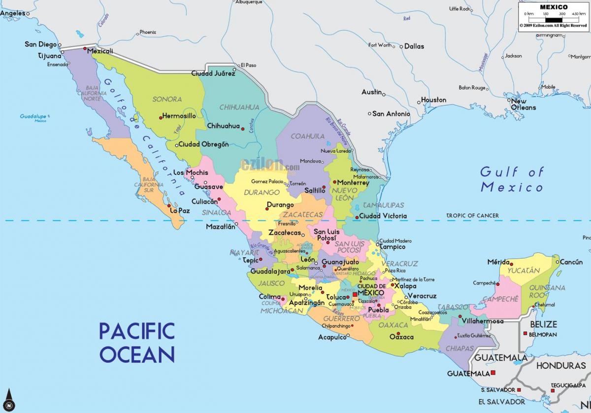 regioner i Mexico kort