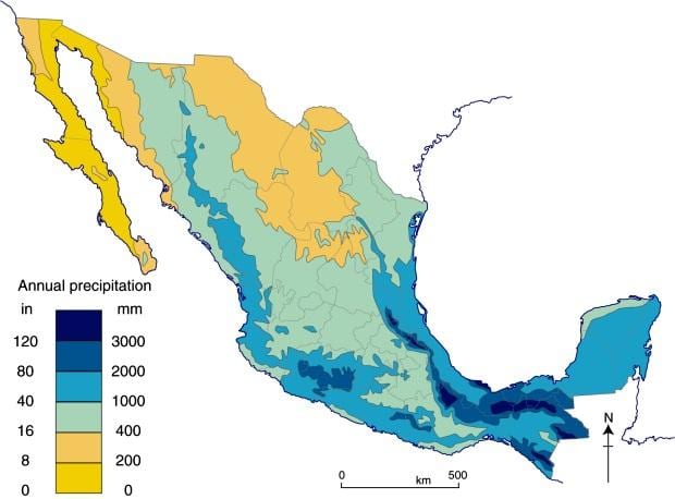 kort over Mexico regn