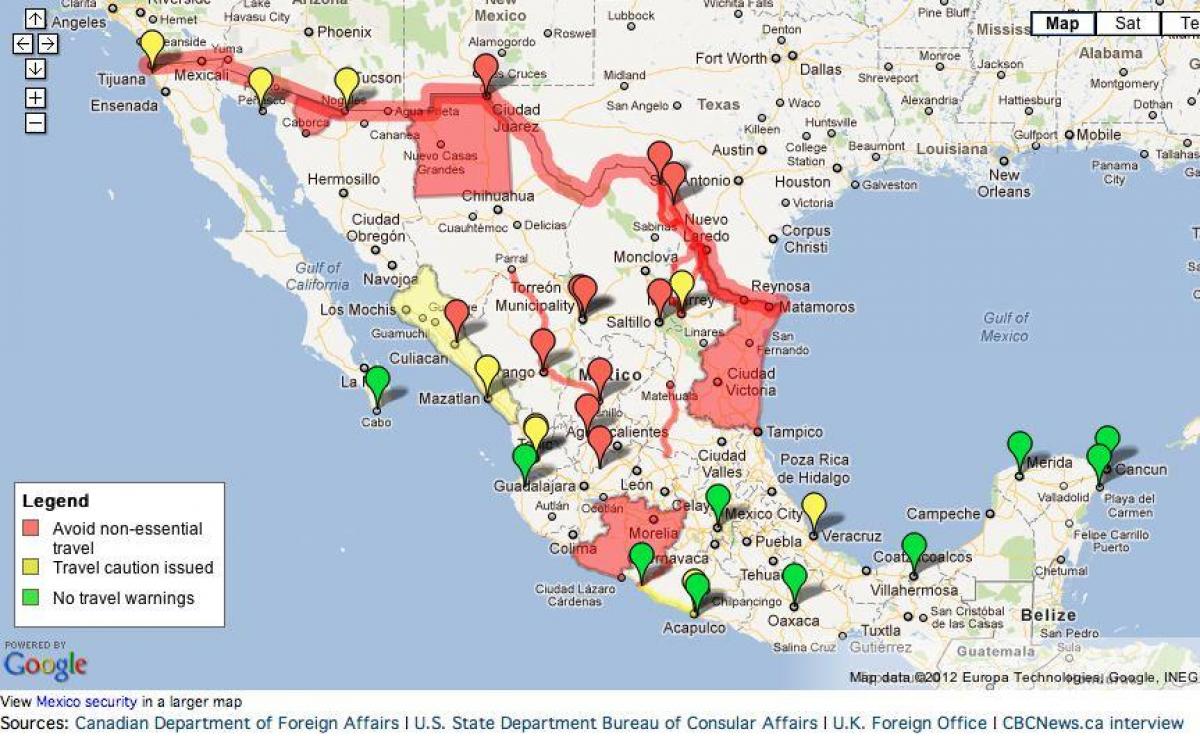 kort over Mexico travel