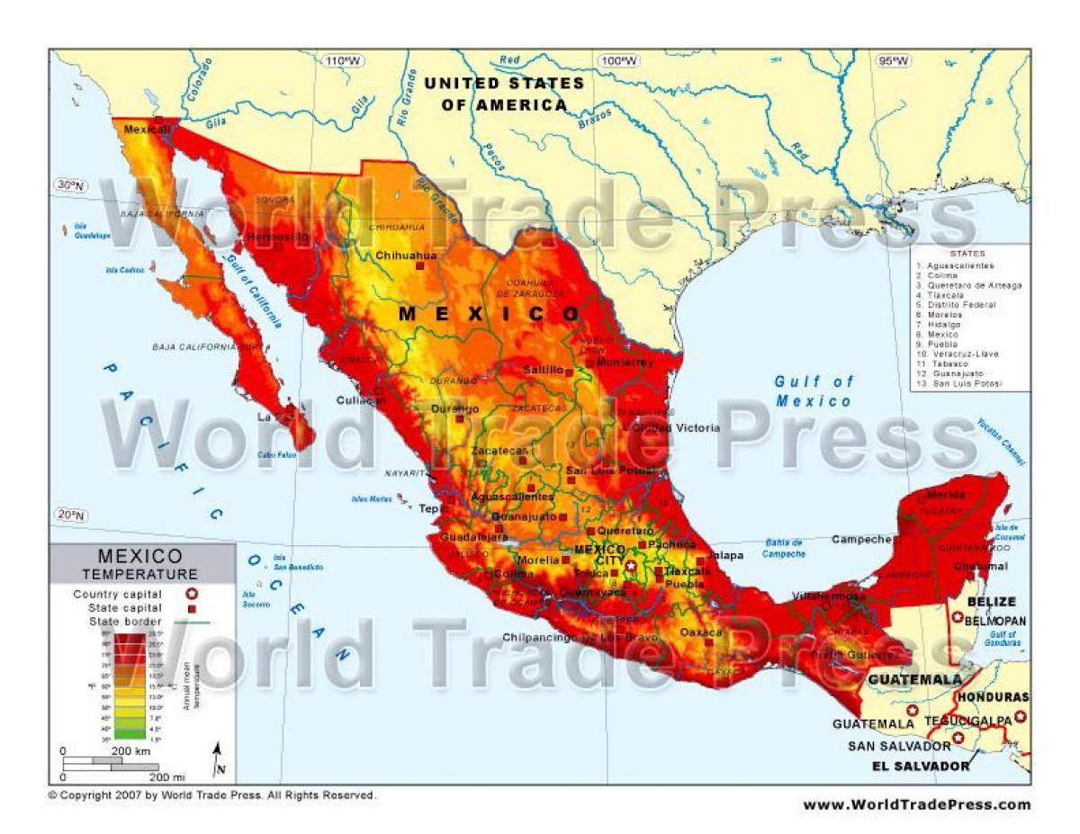 kort over Mexico temperatur