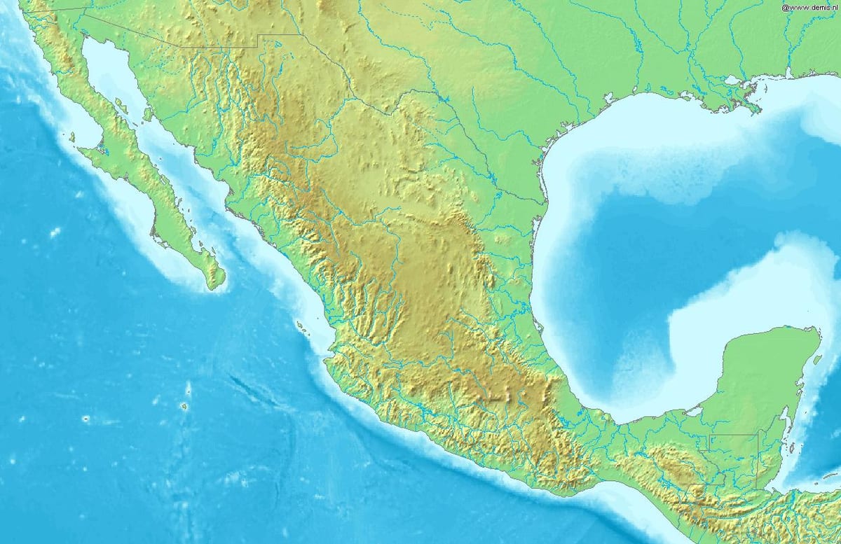 kort over Mexico terræn