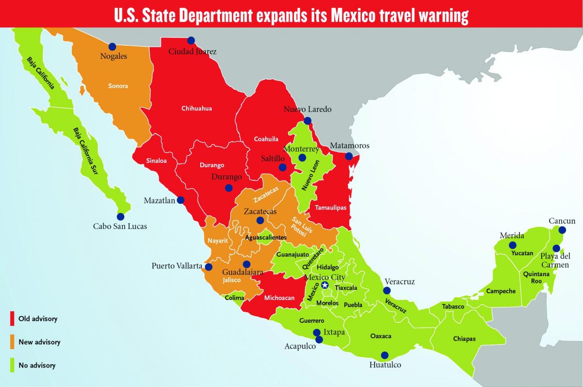 Mexico rejse rådgivende kort