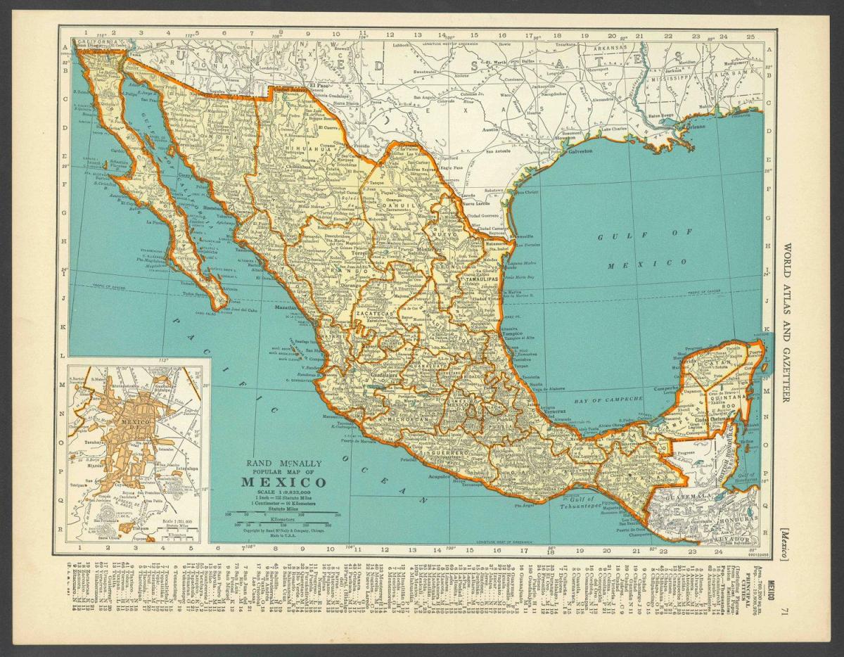 vintage kort over Mexico