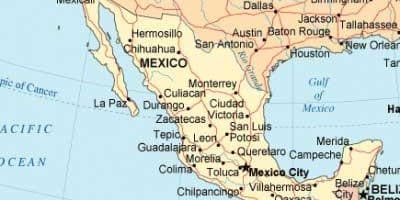 Kort over det sydlige Mexico