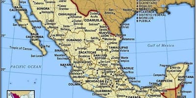 Kort over øst-Mexico