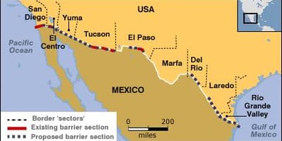 Kort over den mexicanske grænse