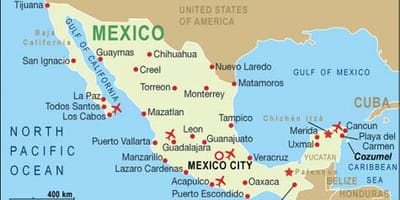 Kort over lufthavne i Mexico