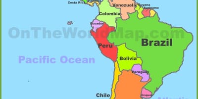 Kort over Mexico og sydamerika