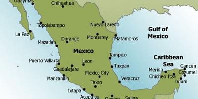 Strande i Mexico kort