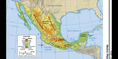 Mexico kort fysiske funktioner