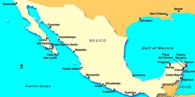 Kort over Mexico krydstogt havne