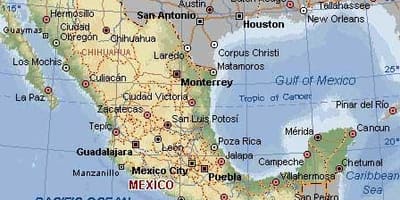 Kort over Mexico ruiner