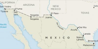 Usa og Mexico border kort