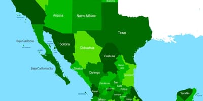 Kort over det sydvestlige Mexico